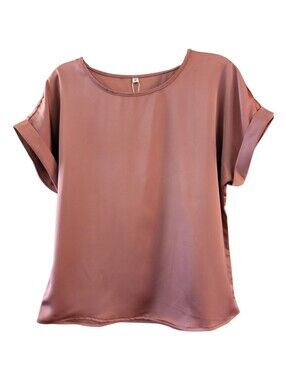 NWT Anrabess Scoop-Neck Satin Blouse in Dusty Rose - M